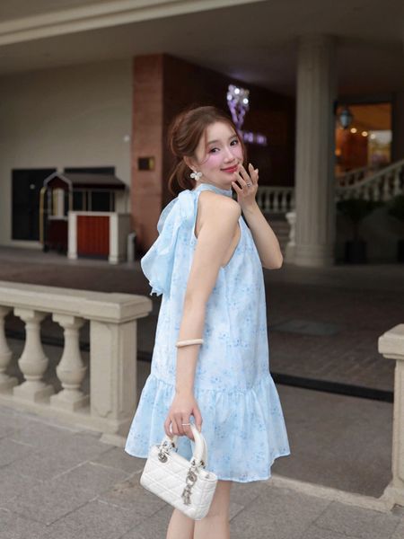  Đầm mini voan cổ yếm dáng xòe babydoll 