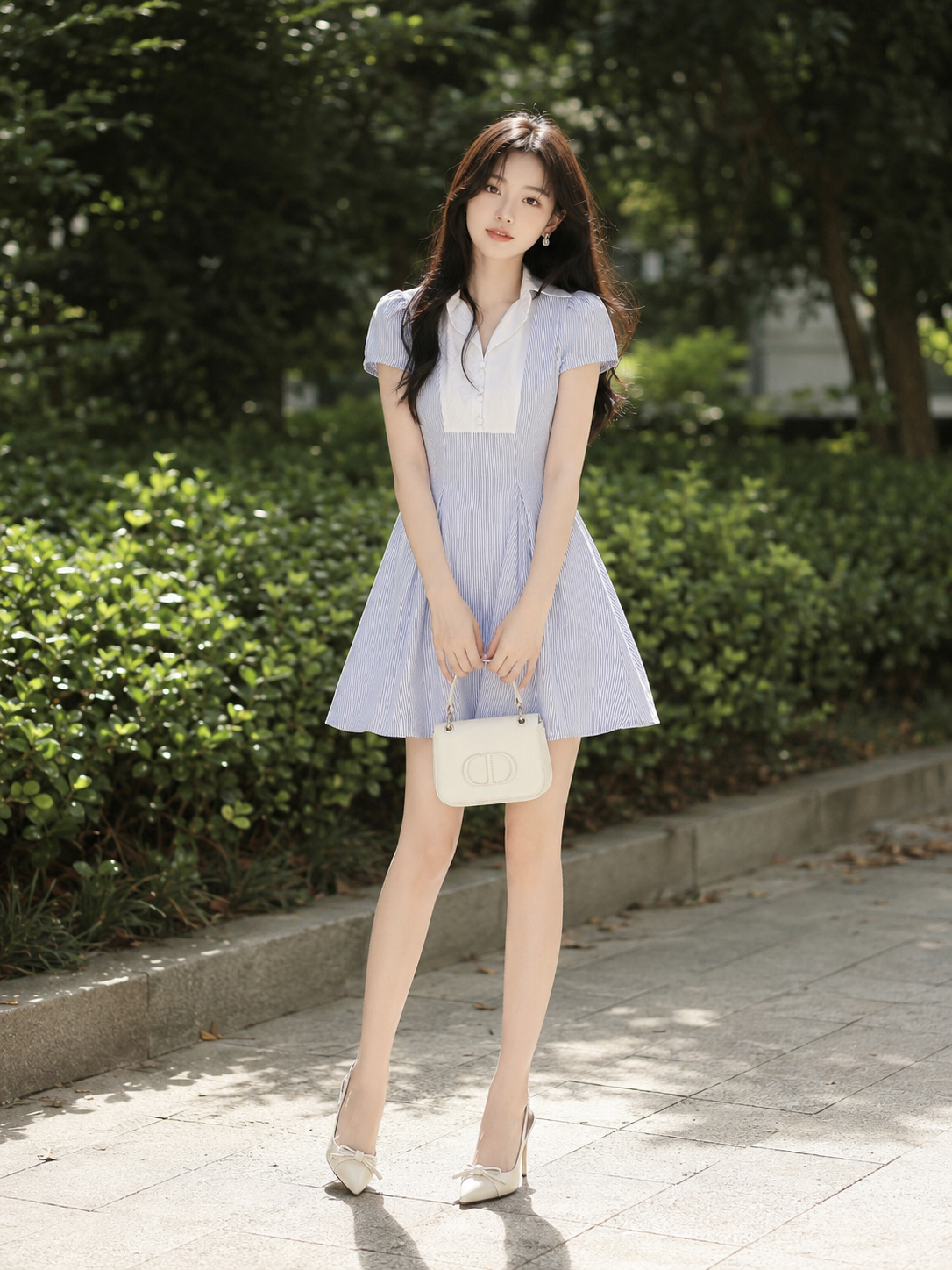 Đầm mini sọc xếp ly xoè