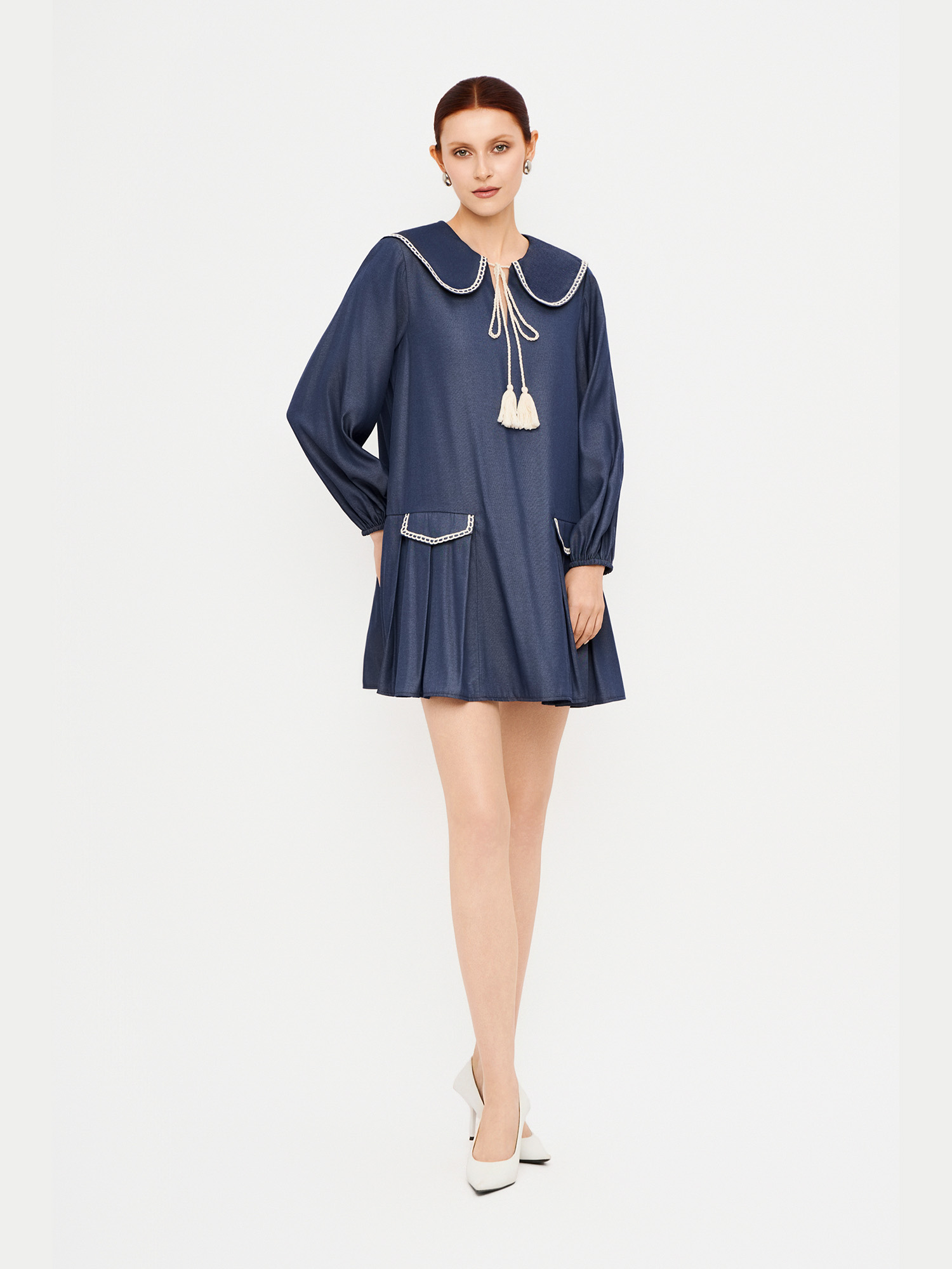 Đầm babydoll tay dài phối tùng xếp ly