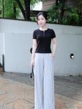  Quần dài ống suông vải sọc 