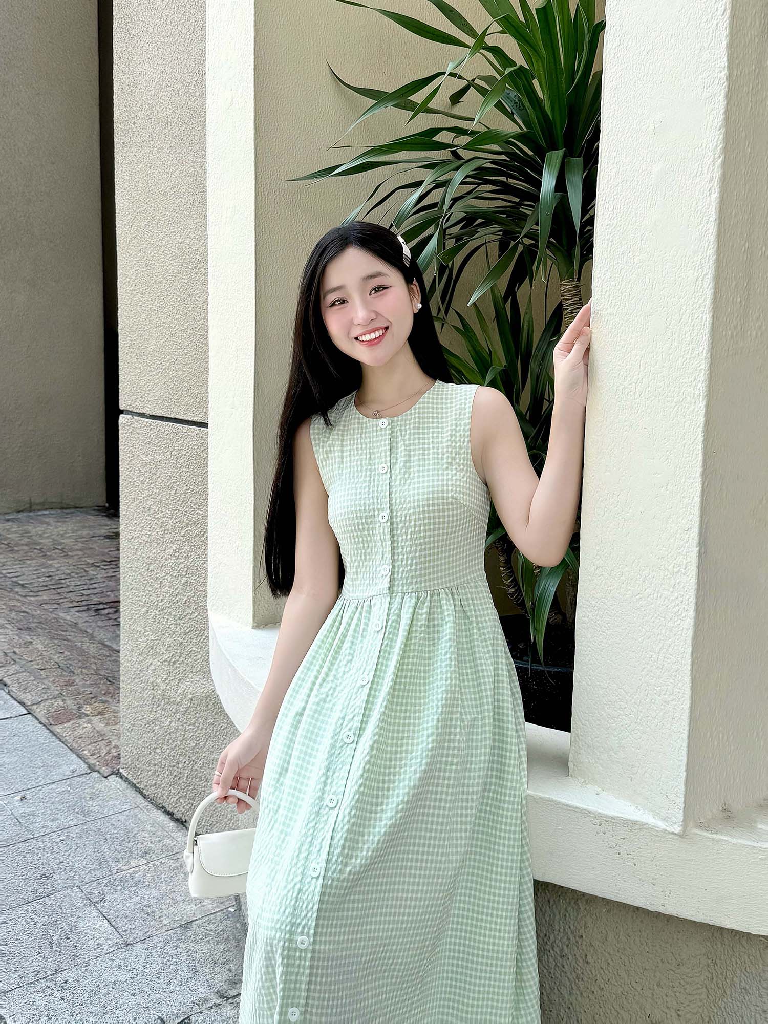 Đầm dài caro cơ bản