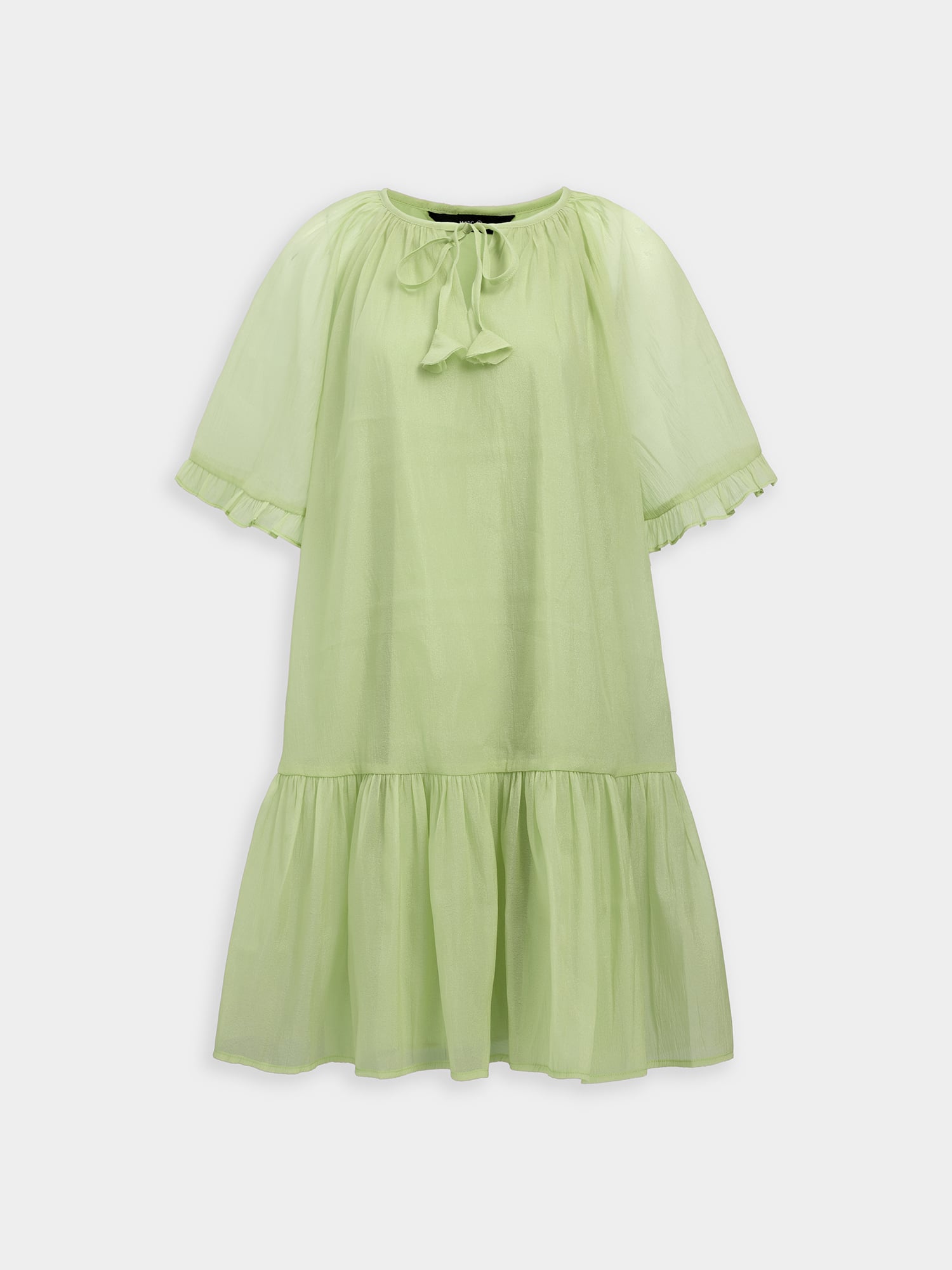 Đầm form rộng phối bèo thắt nơ