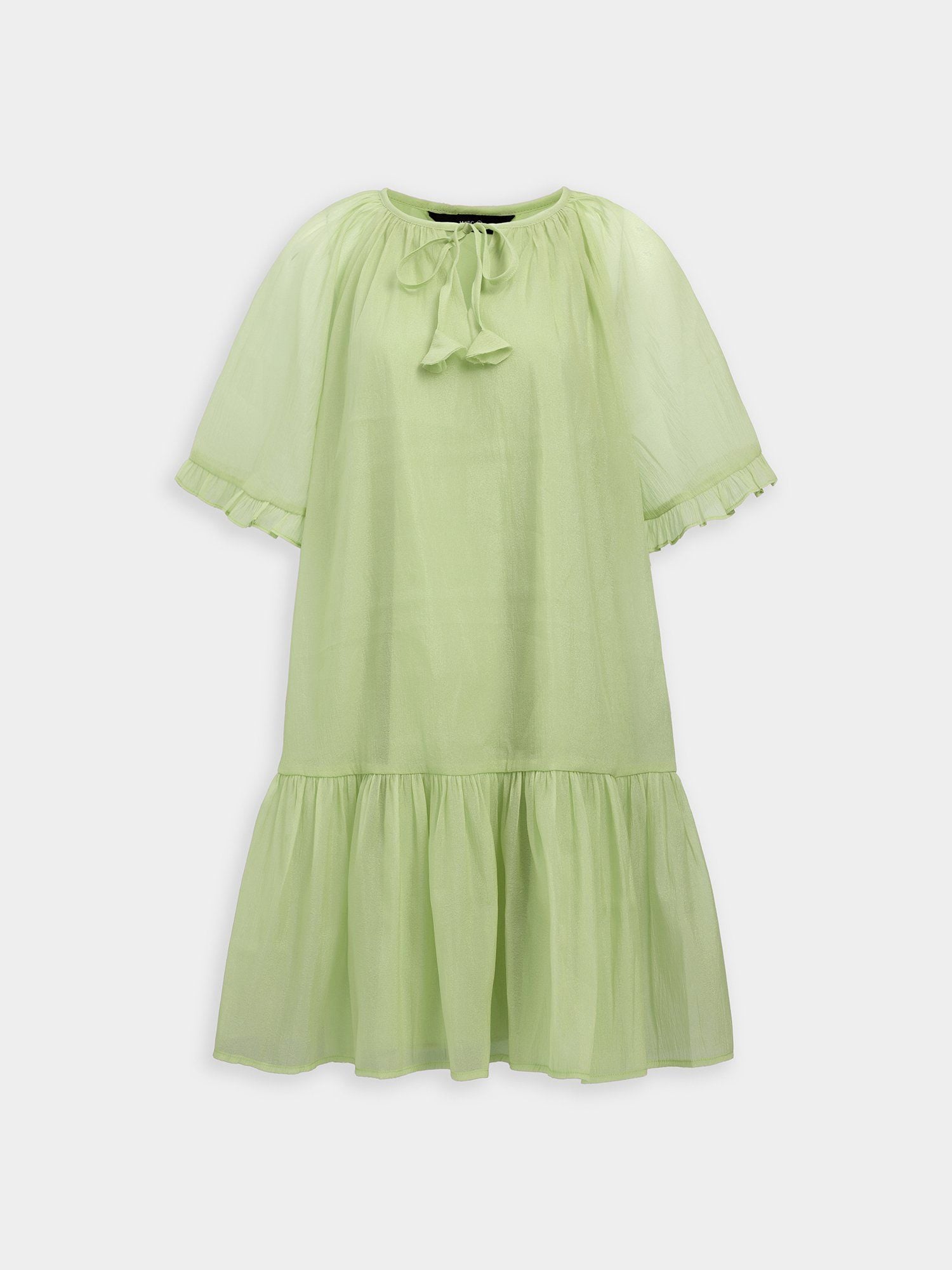  Đầm form rộng phối bèo thắt nơ 