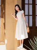  Đầm midi sọc nhún tùng 