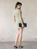  Đầm mini Linen cổ V phối nút dọc 