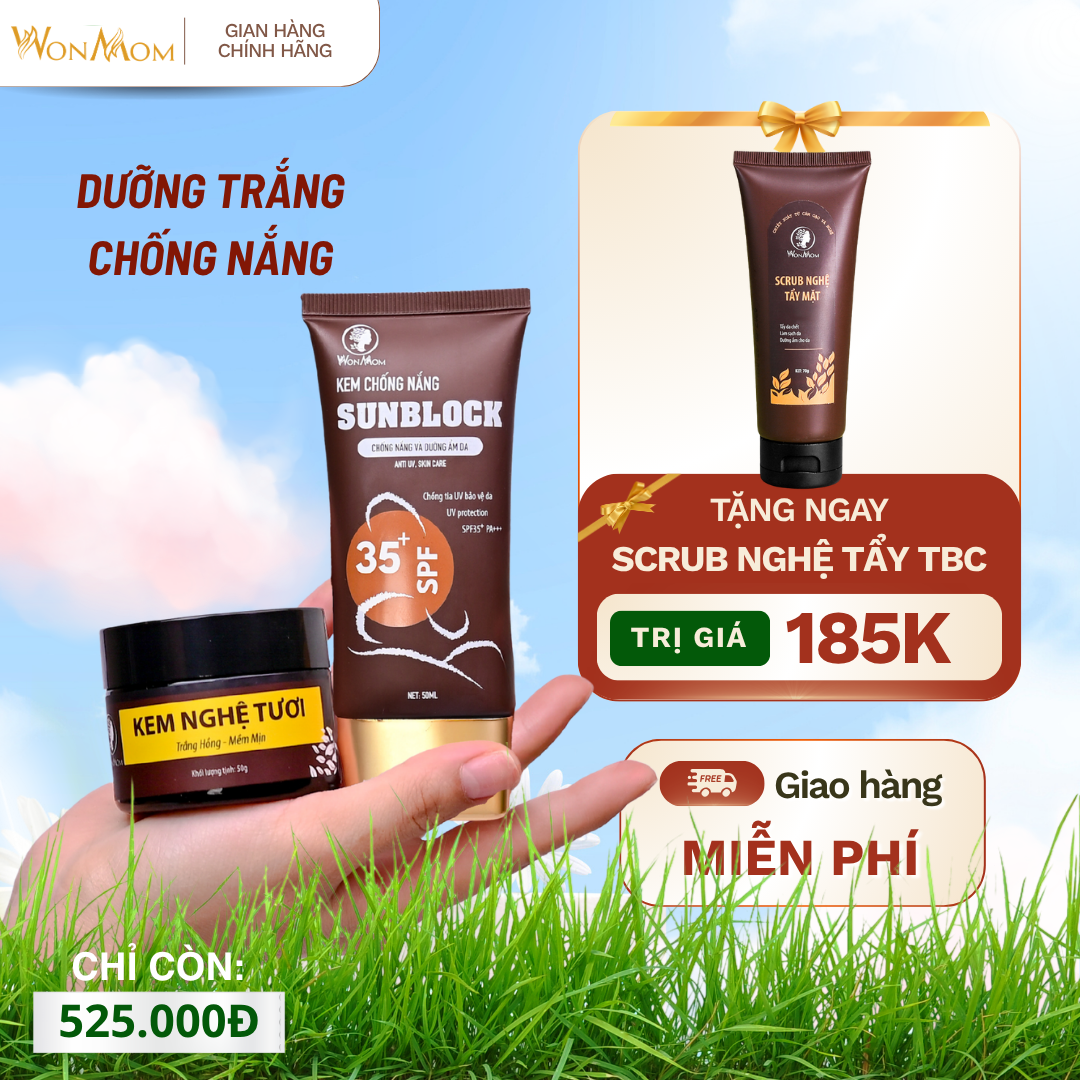 Combo dưỡng trắng chống nắng tặng tẩy tế bào chết