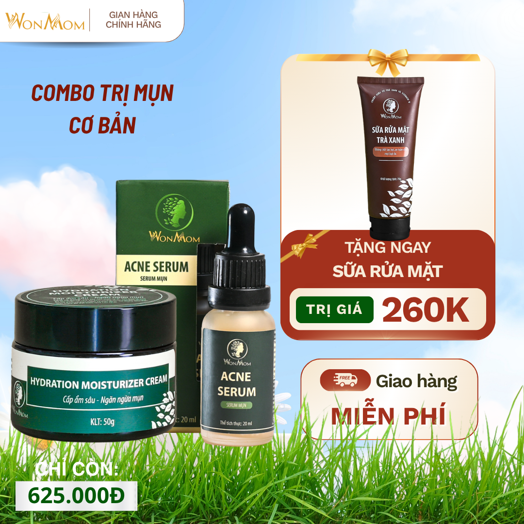 [SALE OFF] COMBO SERUM VÀ KEM TRỊ MỤN HỮU CƠ TẶNG 1 SỮA RỬA MẶT