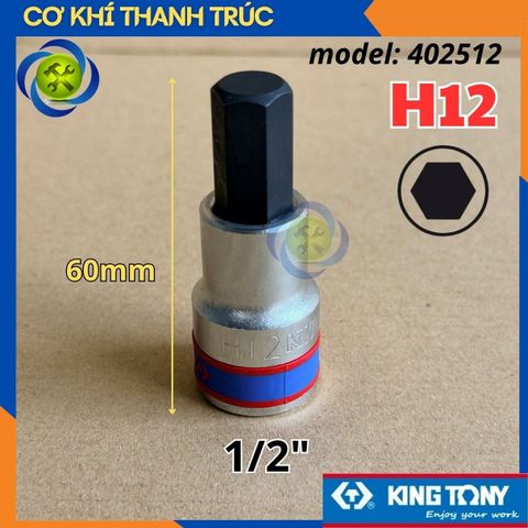 Tuýp Lục Giác H12 Đầu Vuông 1/2 Kingtony 402512 dài 60mm 6 Cạnh Thép CR-V