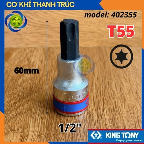 Tuýp Sao T55 Đầu Vuông 1/2 Kingtony 402355 dài 60mm 6 Cạnh Thép CR-V
