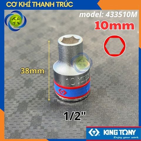 Tuýp 10mm Đầu Vuông 1/2 Kingtony 433510M Dài 38mm 6 cạnh Thép CR-V