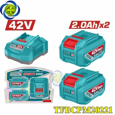 Bộ 2 pin Lithium 42V 2.0Ah và 1 sạc 42V TOTAL TFBCPM20221