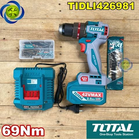 Máy khoan búa TOTAL TIDLI426981 lực siết 69Nm không chổi than dùng pin 42V