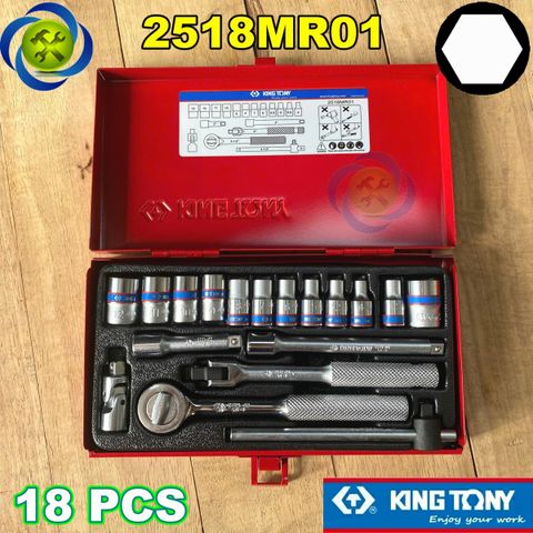 Bộ tuýp 1/4 Kingtony 2518MR01 18 chi tiết loại tuýp 6 cạnh