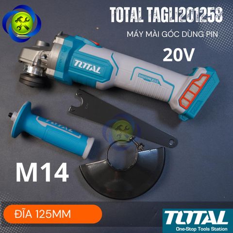 Máy mài góc 20V Dùng Pin Total TAGLI201258 Trục Cốt M14 Sử d 20V (không kèm pin sạc)