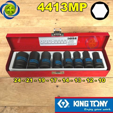 Bộ tuýp đen ngắn 1/2 Kingtony 4413MP có 8 chi tiết (10-24mm) thép CR-MO, chiều dài tuýp 52mm