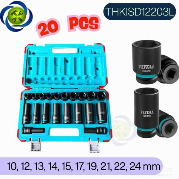 Bộ 20 Đầu Tuýp Ngắn Và Dài Total THKISD12203L Thép CR-MO (10 - 24 mm)