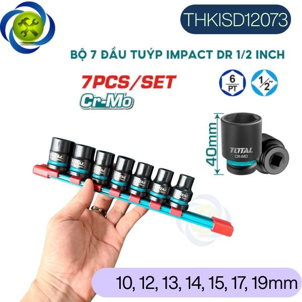 Bộ Đầu Tuýp Ngắn 1/2 Total THKISD12073 7 Chi Tiết Thép CR-Mo (10-19mm)