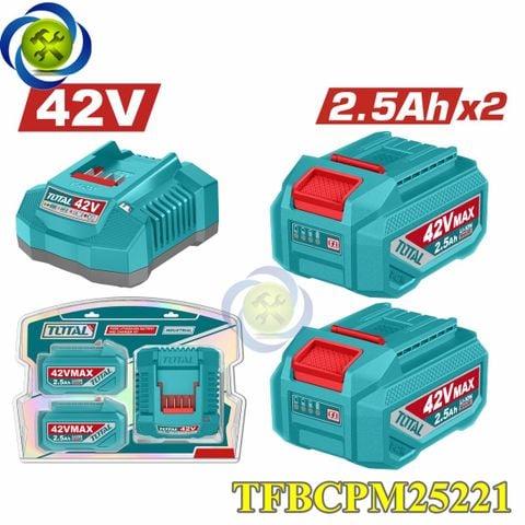 Bộ 2 pin Lithium 42V 2.5Ah và 1 sạc 42V TOTAL TFBCPM25221