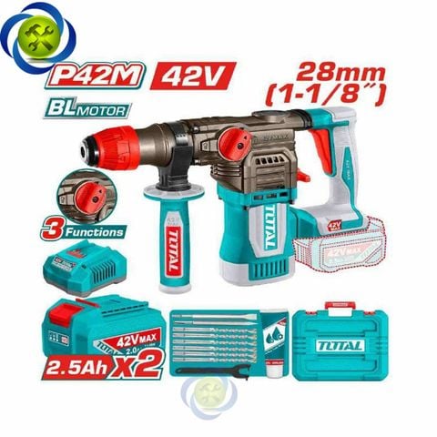 Máy khoan bê tông TOTAL TRHLI422882 không chổi than dùng pin 42V