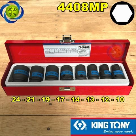 Bộ tuýp đen ngắn loại 1/2 Kingtony 4408MP có 8 chi tiết (10-24mm) thép CR-MO