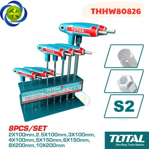 Bộ Lục Giác Chữ T 8 Chi Tiết Đầu Bi Total THHW80826 (2-10mm) Đế Sắt