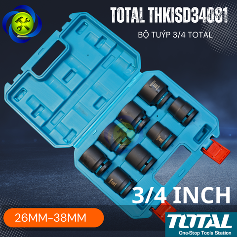 Bộ Tuýp 3/4 Total THKISD34081 Thép CR-MO 8 Tuýp 26-38mm Loại Dài 55mm