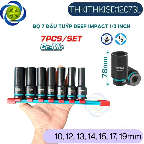 Bộ Đầu Tuýp Dài 1/2 Total THKISD12073L 7 Chi Tiết Thép CR-Mo (10-19mm)