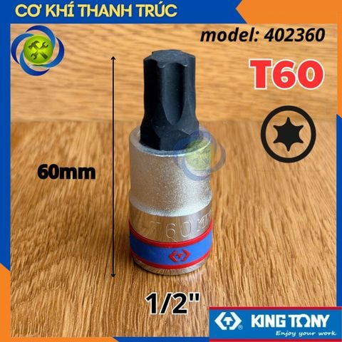 Tuýp Sao T60 Đầu Vuông 1/2 Kingtony 402360 dài 60mm 6 Cạnh Thép CR-V