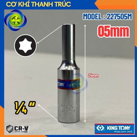 Tuýp Sao E5 Đầu Vuông 1/4 Kingtony 227505M Dài 50mm 6 Cạnh Thép Cr-V