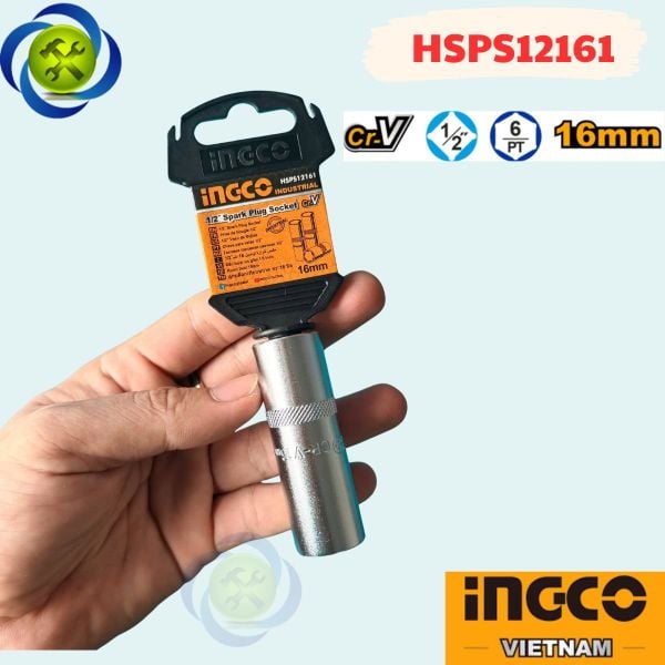 Tuýp Mở Bugi Xe Máy 16mm Chân Cắm 1/2 Ron Cao Su INGCO HSPS12161