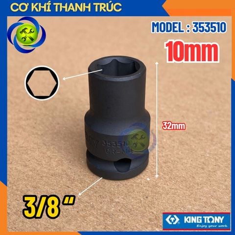 Tuýp 10mm Đầu Vuông 3/8 Kingtony 353510M Dài 32mm 6 Cạnh Thép CR-MO