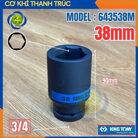 Tuýp 38mm Đầu Vuông 3/4 Kingtony 643538M Dài 90mm 6 cạnh thép CR-MO