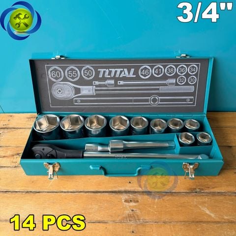 Bộ tuýp 3/4 TOTAL THT341151 có 14 Chi Tiết (tuýp từ 30 - 60mm)