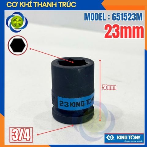 Tuýp 23mm Đầu Vuông 3/4 Kingtony 651523M Dài 50mm 6 cạnh thép CR-MO