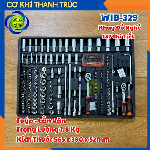 Khay Đồ Nghề 187 Chi Tiết(Tuýp, Cần Vặn) WIB-329 Kích Thước 565 x 390 x 52mm Trọng Lượng 7.8 Kg