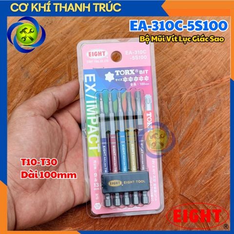 Bộ Mũi Vít Lục Giác Sao T10-T30 EIGHT EA-310C-5S100 (5 Chi Tiết Dài 100mm ) Made In Japan