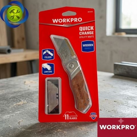 Dao rọc đa năng gấp gọn thân bọc gỗ Workpro WP211014