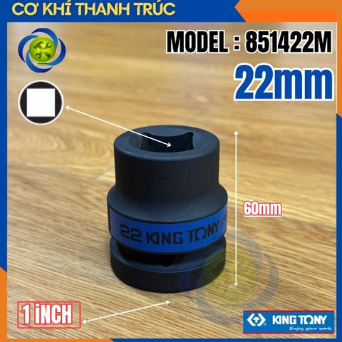Tuýp 22mm Đầu Vuông 1 Inch Kingtony 851422M Dài 60mm 4 Cạnh Thép CR-MO