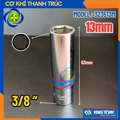 Tuýp 13mm Đầu Vuông 3/8 Kingtony 323513M Dài 63mm 6 Cạnh Thép CR-V