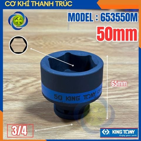 Tuýp 50mm Đầu Vuông 3/4 Kingtony 653550M Dài 65mm 6 cạnh thép CR-MO