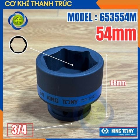 Tuýp 54mm Đầu Vuông 3/4 Kingtony 653554M Dài 68mm 6 cạnh thép CR-MO