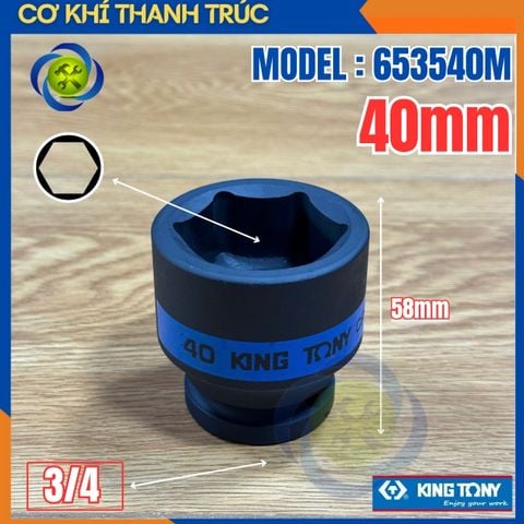 Tuýp 40mm Đầu Vuông 3/4 Kingtony 653540M Dài 58mm 6 cạnh thép CR-MO