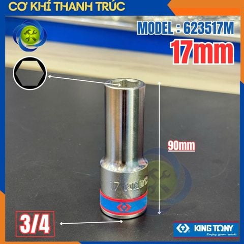 Tuýp 17mm Đầu Vuông 3/4 Kingtony 623517M Dài 90mm 6 cạnh thép CR-V