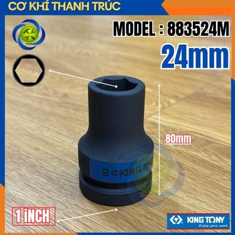 Tuýp 24mm Đầu Vuông 1 Inch Kingtony 883524M Dài 80mm 6 Cạnh Thép CR-MO
