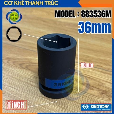 Tuýp 36mm Đầu Vuông 1 Inch Kingtony 883536M Dài 80mm 6 Cạnh Thép CR-MO
