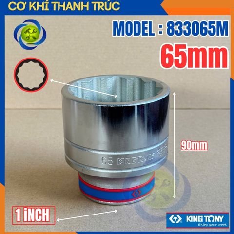 Tuýp 65mm Đầu Vuông 1 Inch Kingtony 833065M Dài 90mm 12 cạnh thép CR-V