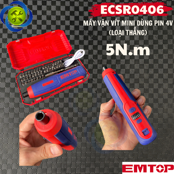 Máy Vặn Vít Mini Dùng Pin 4V EMTOP ECSR0406 (Loại Thẳng)