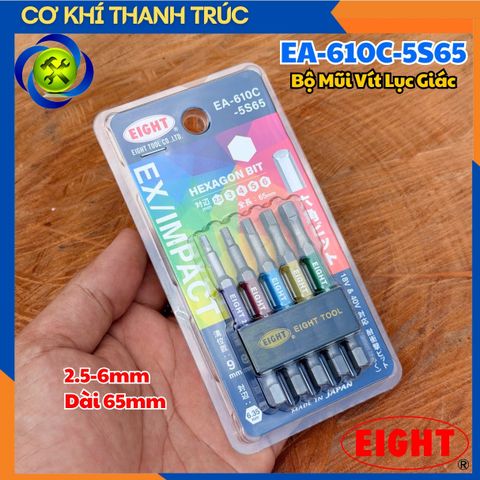 Bộ Mũi Vít Lục Giác 2.5-6mm  EIGHT EA-610C-5S65 (5 Chi Tiết Dài 65mm ) Made In Japan