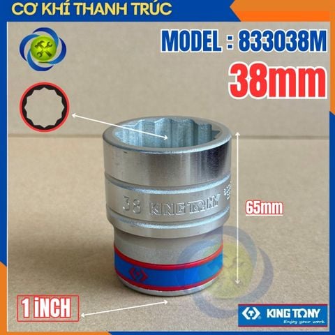 Tuýp 38mm Đầu Vuông 1 Inch Kingtony 833038M Dài 65mm 12 cạnh thép CR-V