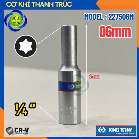 Tuýp Sao E6 Đầu Vuông 1/4 Kingtony 227506M Dài 50mm 6 Cạnh Thép Cr-V
